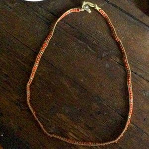 HANDMADE ORANGE AND CANVAS EARTHY BEADED NECKLACE